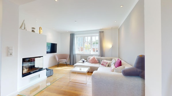 TV, fireplace
