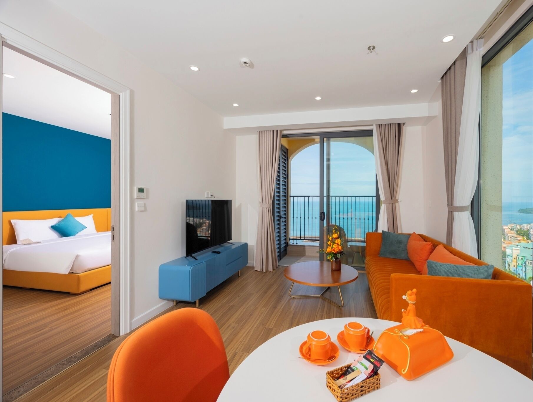Deluxe Apartment, 1 Bedroom, Balcony, Beach View | Premium bedding, minibar, individually decorated, individually furnished