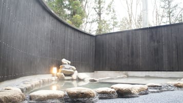 A tranquil indoor garden with a water feature, stone arrangements, and a curved wall.