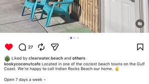 A restaurant named 'Kinky Coconut Food' with outdoor seating and a sign indicating 'CUBANS TACO HOTDOG'. - Steps 2 Sand | Magical Sunsets | Carefree Checkout (Indian Rocks Beach)