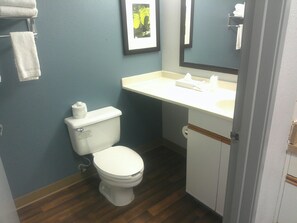 A bathroom with a toilet, sink, and mirror. - Extended Stay America - Washington DC - Chantilly (Chantilly)