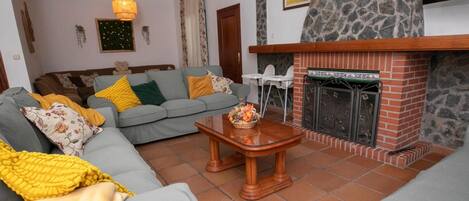 电视、壁炉、DVD 播放器、立体声音响