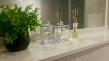 Hair dryer, towels, toilet paper