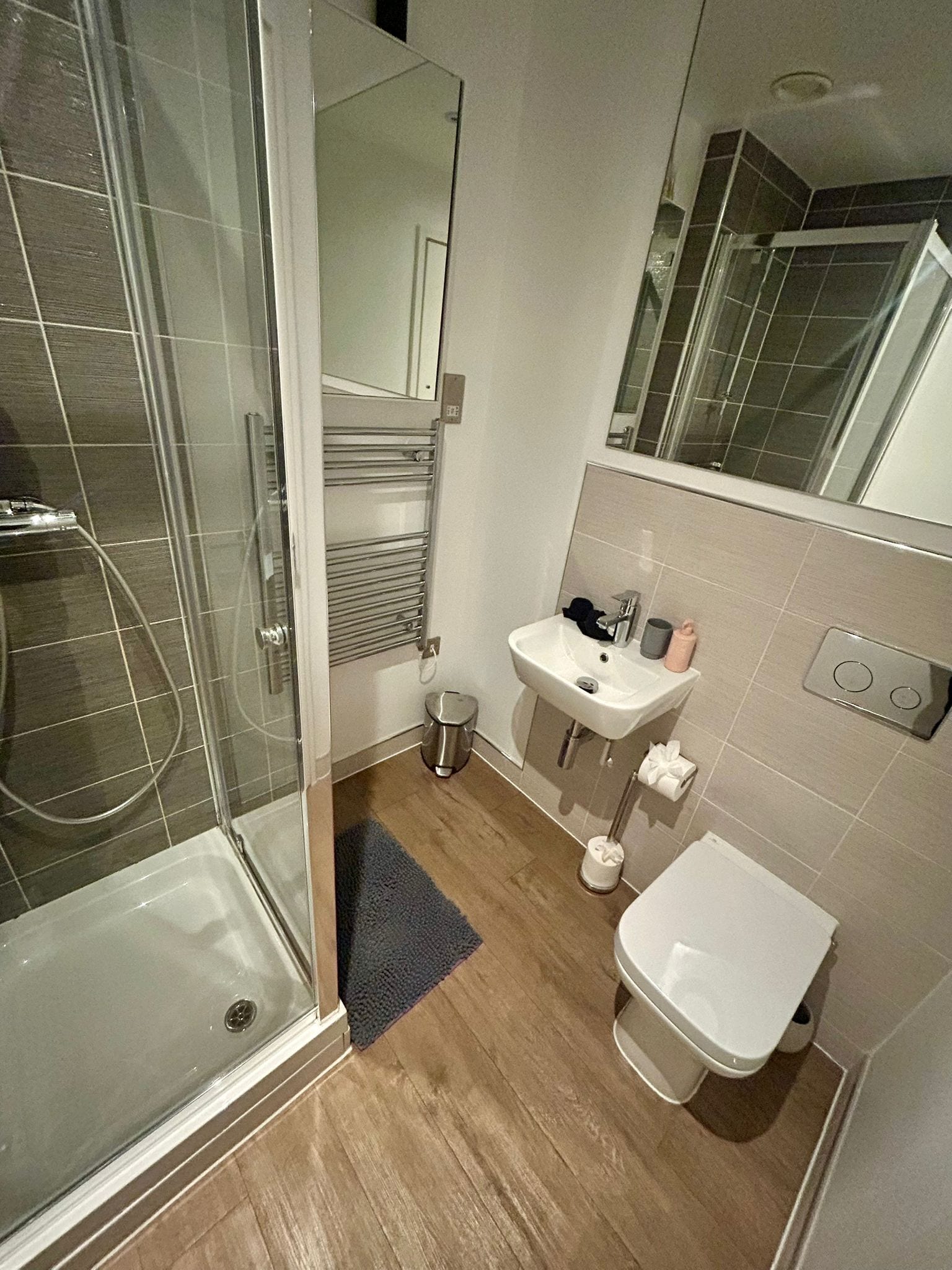 Hair dryer, towels, toilet paper