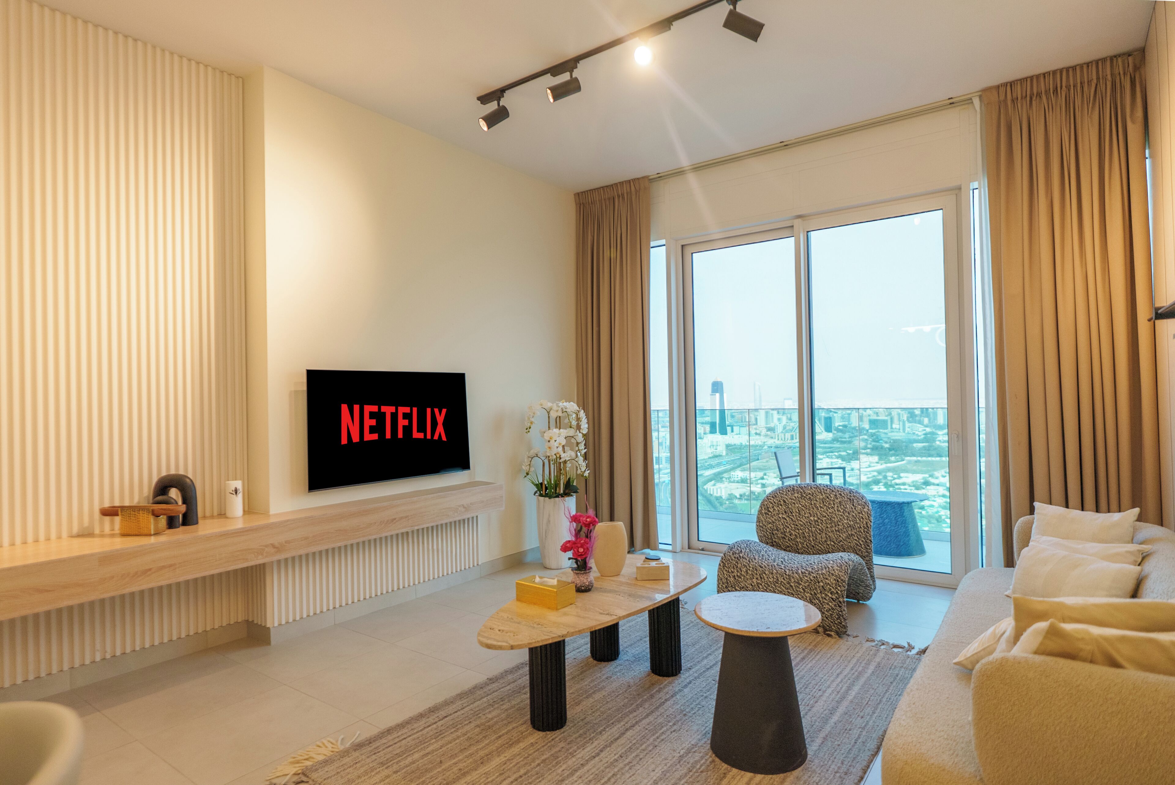 Smart TV, DVD player, music library, stereo