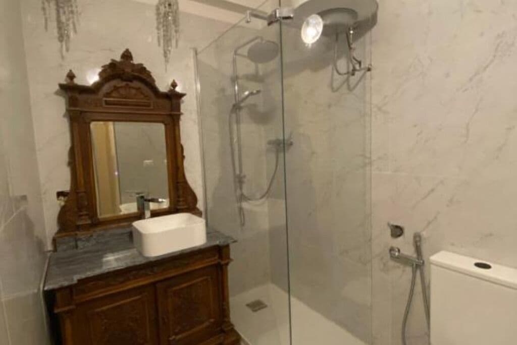 Ducha, secador de pelo, bidé y toallas