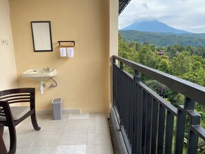 Habitación estándar doble, balcón, vistas a la montaña | Jardines del alojamiento
