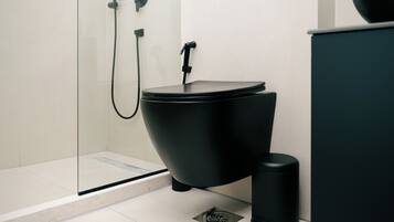 Hair dryer, towels, toilet paper