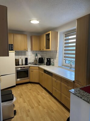 Frigorífico, microondas, horno y placa de cocina