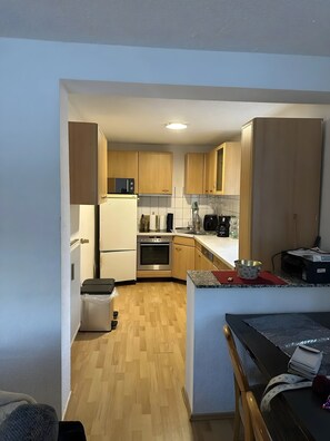 Frigorífico, microondas, horno y placa de cocina