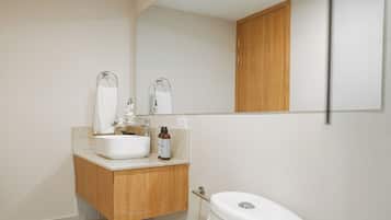 Ducha, toallas, jabón y champú