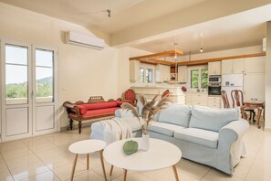 Una Smart TV, una chimenea, libros