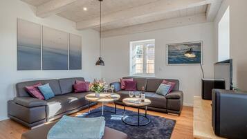 TV, peis, DVD-spiller og stereoanlegg