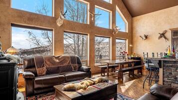 TV, fireplace, foosball, offices