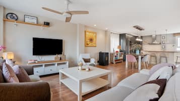 TV, fireplace