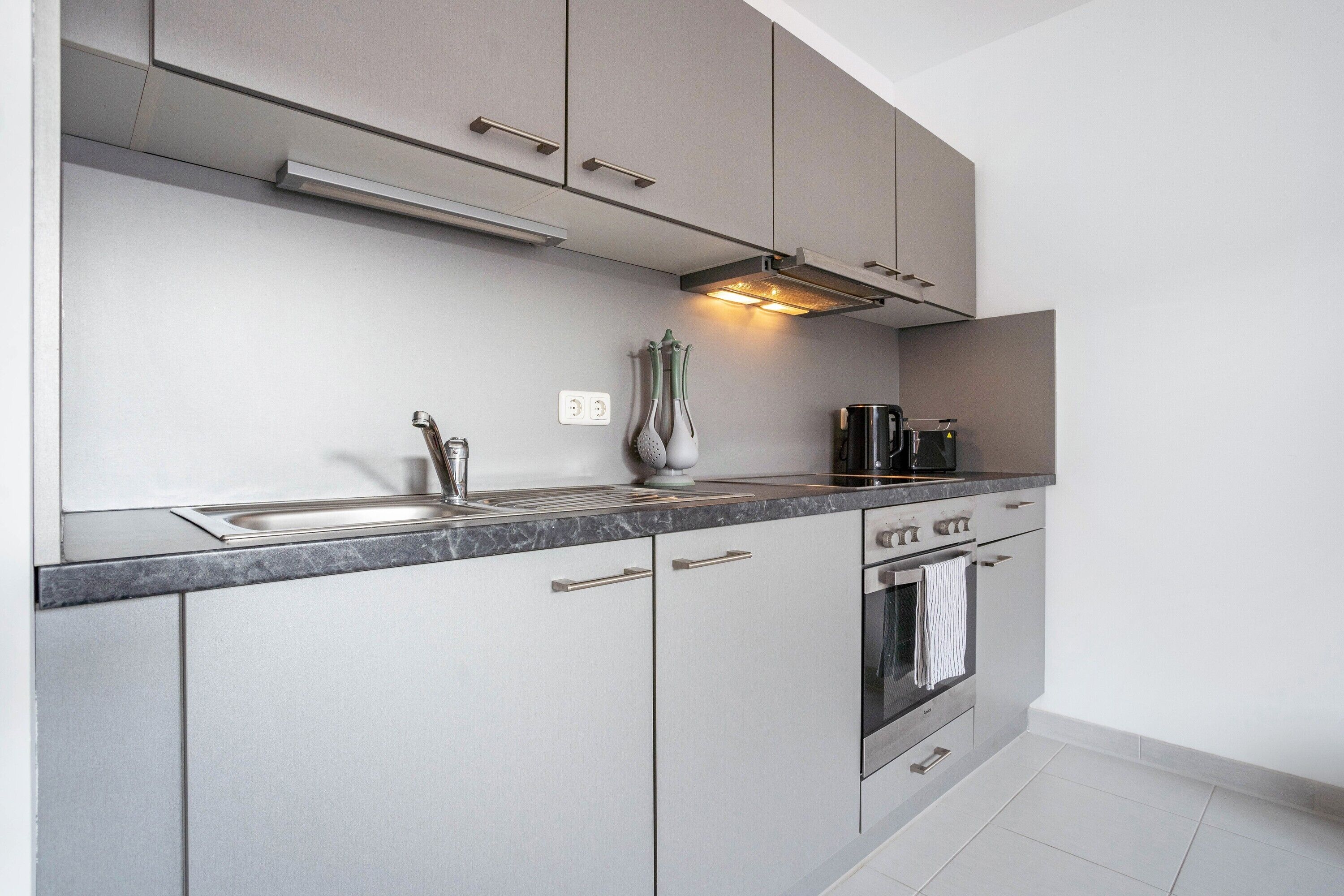 Fridge, oven, stovetop, electric kettle