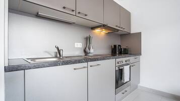 Fridge, oven, stovetop, electric kettle