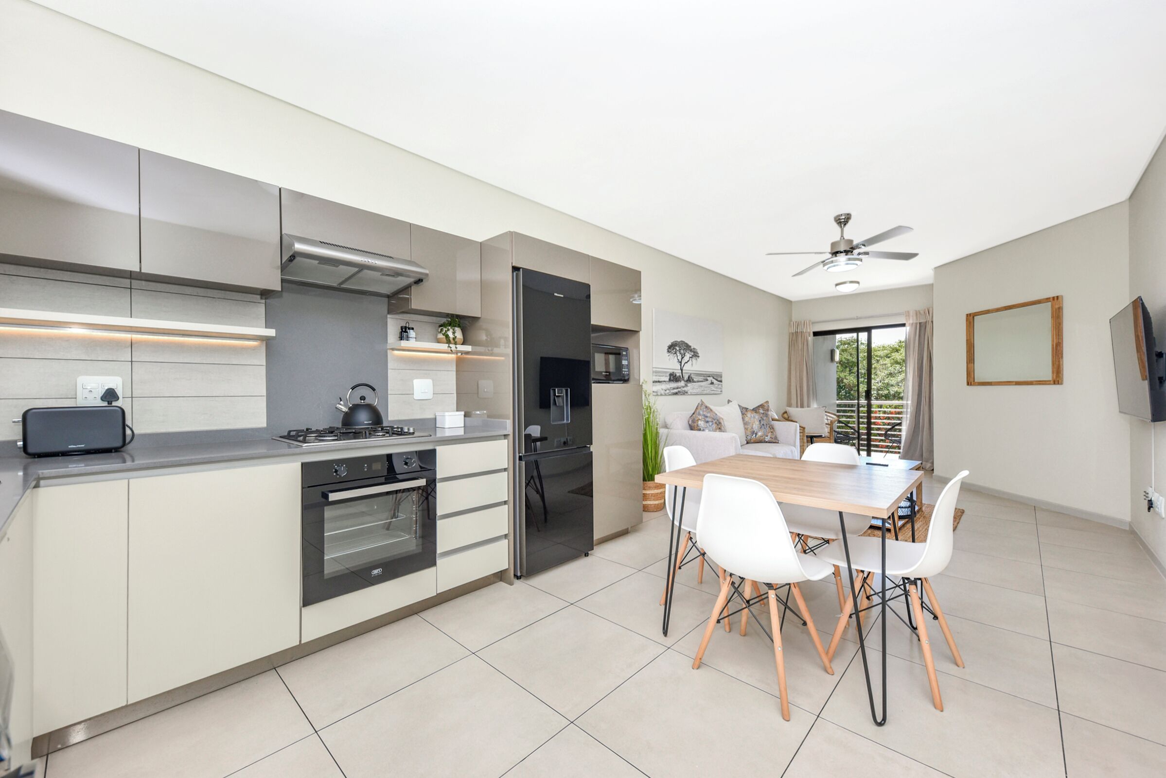 Fridge, microwave, oven, toaster