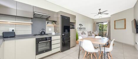 Fridge, microwave, oven, toaster