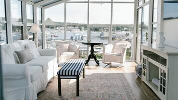 TV connectée, cheminée, livres