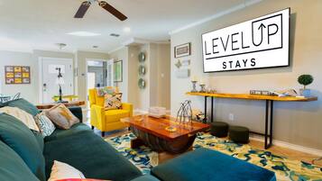 TV, fireplace, table tennis