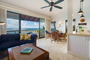 Living area - Oceanfront End Unit, Lanai Steps from the Sand, Pool & Pickleball -Unit 3 (Koloa)