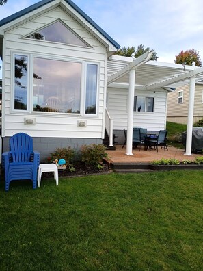 A single-story house with a covered patio area.