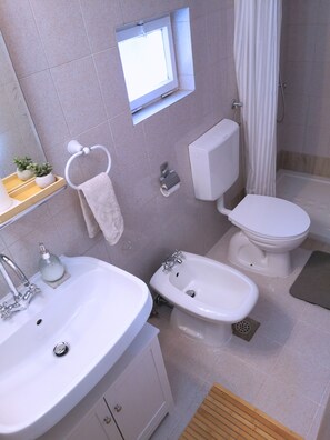 Dusche, Haartrockner, Bidet, Handtücher