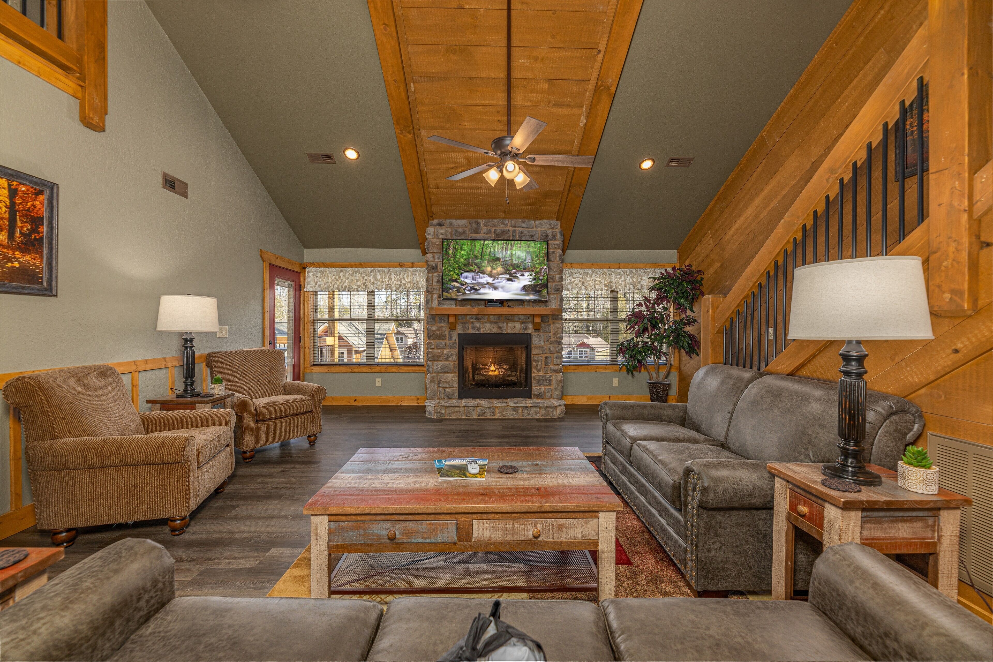 Smart TV, fireplace, video games