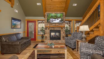 Smart TV, fireplace, DVD player, foosball