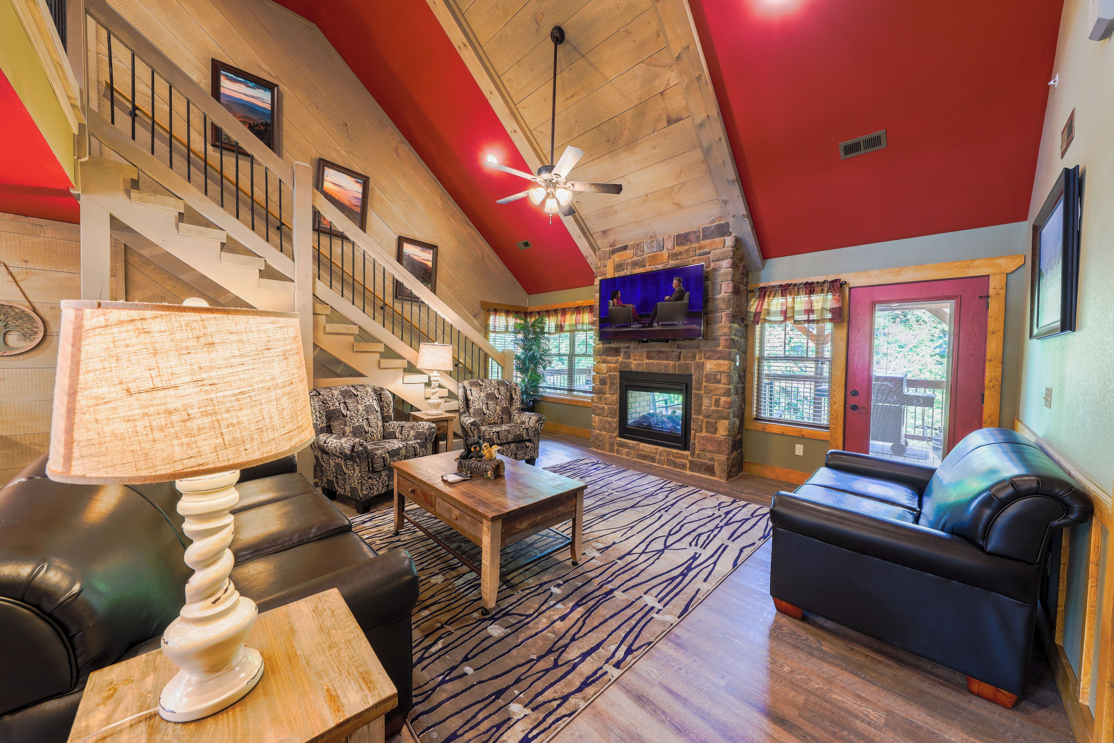 Smart TV, fireplace, DVD player, foosball