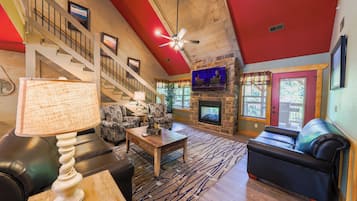 Smart TV, fireplace, DVD player, foosball