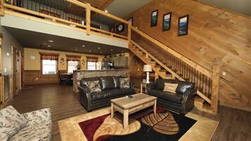 Smart TV, fireplace, DVD player, foosball