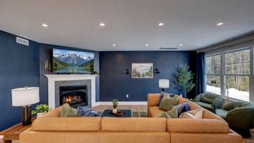 Smart TV, fireplace, video games, books