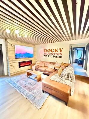 Smart TV, fireplace, video games, foosball