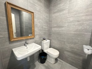 Dusche, Haartrockner, Handtücher, Seife