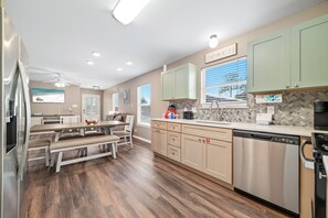 Fridge, microwave, oven, stovetop - Downtown Gulf Shores Duplex w/ Private Pool, Dog Friendly | BEACHBALL PROPERTIES (Gulf Shores)