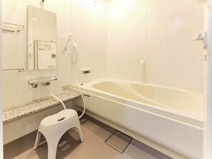 Shower, hair dryer, shampoo