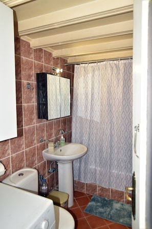 Séchoir à cheveux, serviettes fournies, savon, papier de toilette