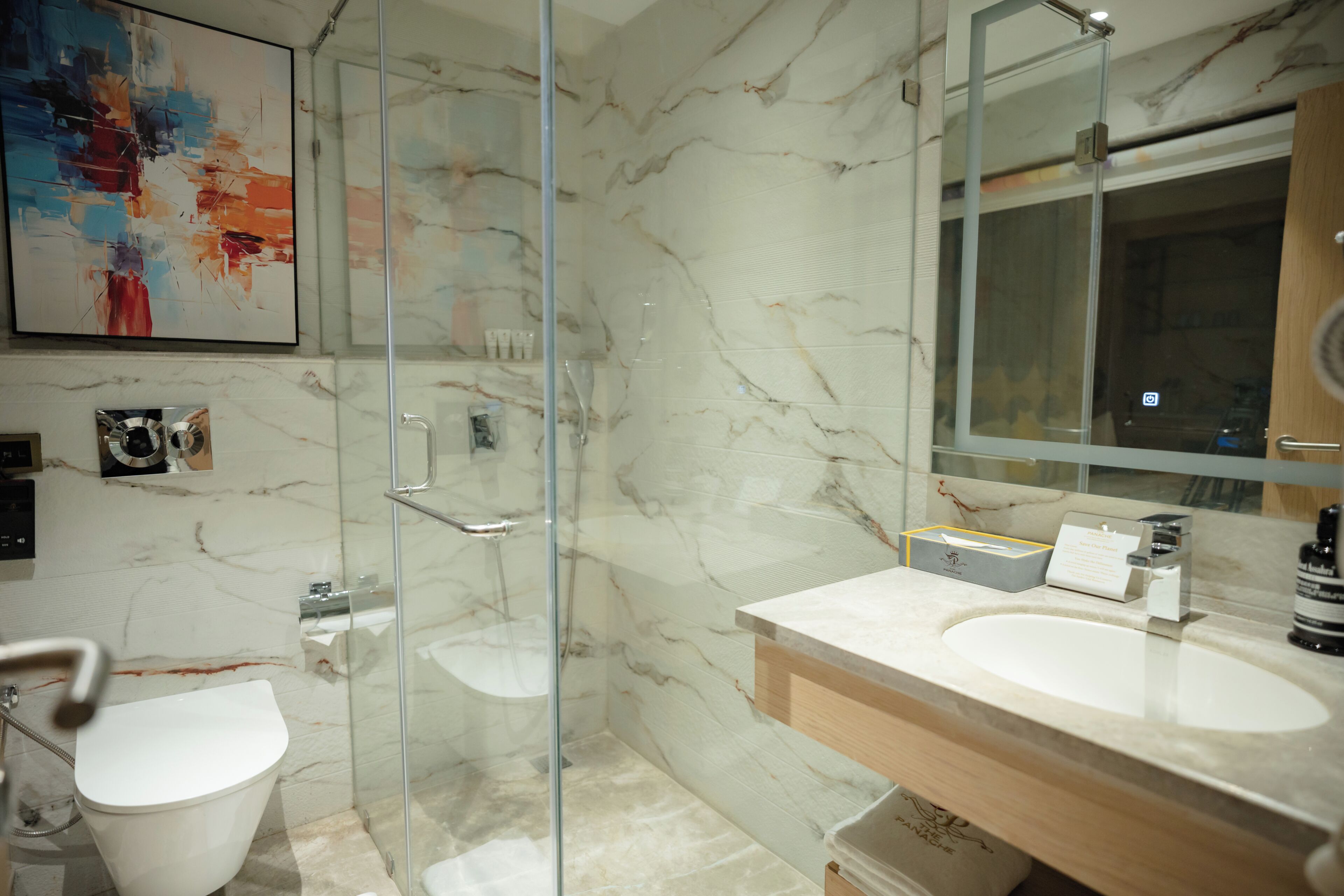 Premier Room, 1 King Bed | Bathroom | Hair dryer, slippers, towels, soap
