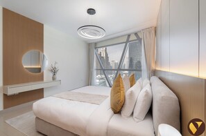 Apartamento superluxo, sacada, vista para a cidade | Roupas de cama de algodão egípcio, roupas de cama premium