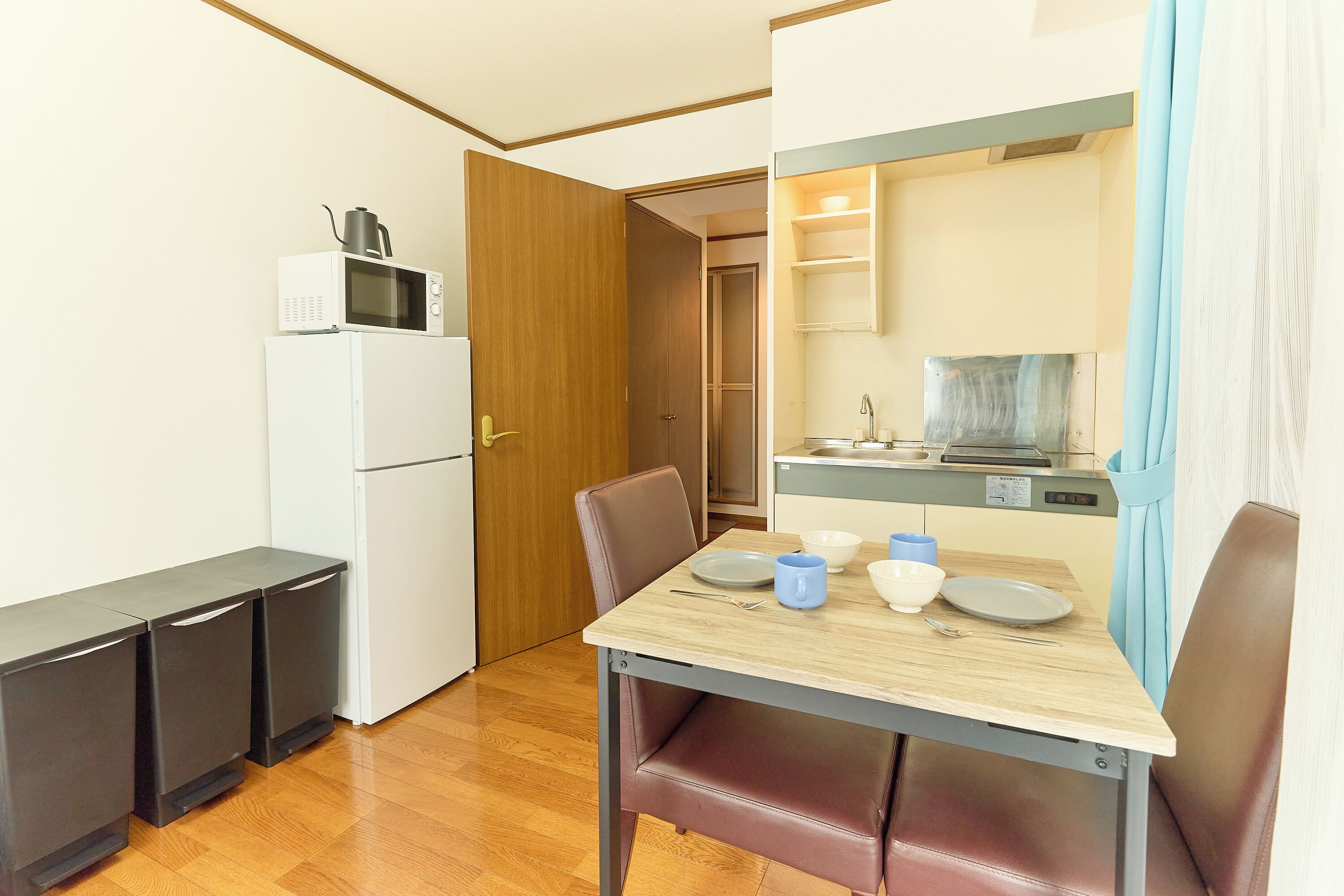 Apartment | Private kitchen | Fridge, microwave, stovetop, electric kettle
