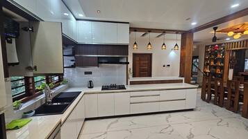 Fridge, microwave, dishwasher, electric kettle