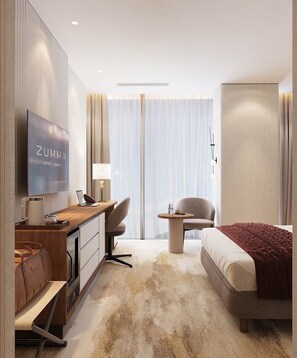 In-room safe, desk, laptop workspace, blackout curtains - Hotel Zumma Almaty (Almaty)