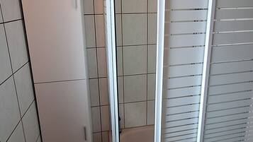 Shower, towels, toilet paper