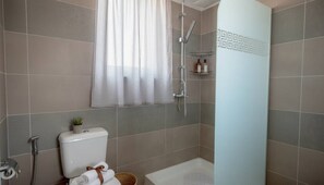 Shower, hair dryer, towels, shampoo - Rhodes Paulsia Cosy Apartments: Comfort Apt (Psinthos Rodos)