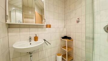 Regadera, secadora de cabello, toallas