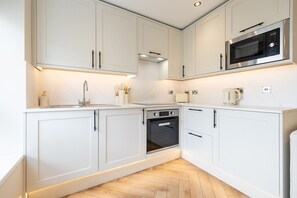 Frigorífico, microondas, horno y placa de cocina