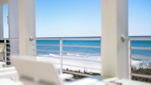 A beach view from a room with a window overlooking the ocean. - Sealah Huge Beachfront Home + Private Pool & Bikes (Inlet Beach)
