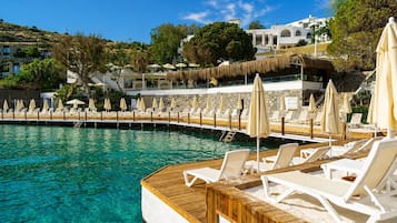 Seasonal outdoor pool, open 8:00 AM to 8:00 PM, pool umbrellas